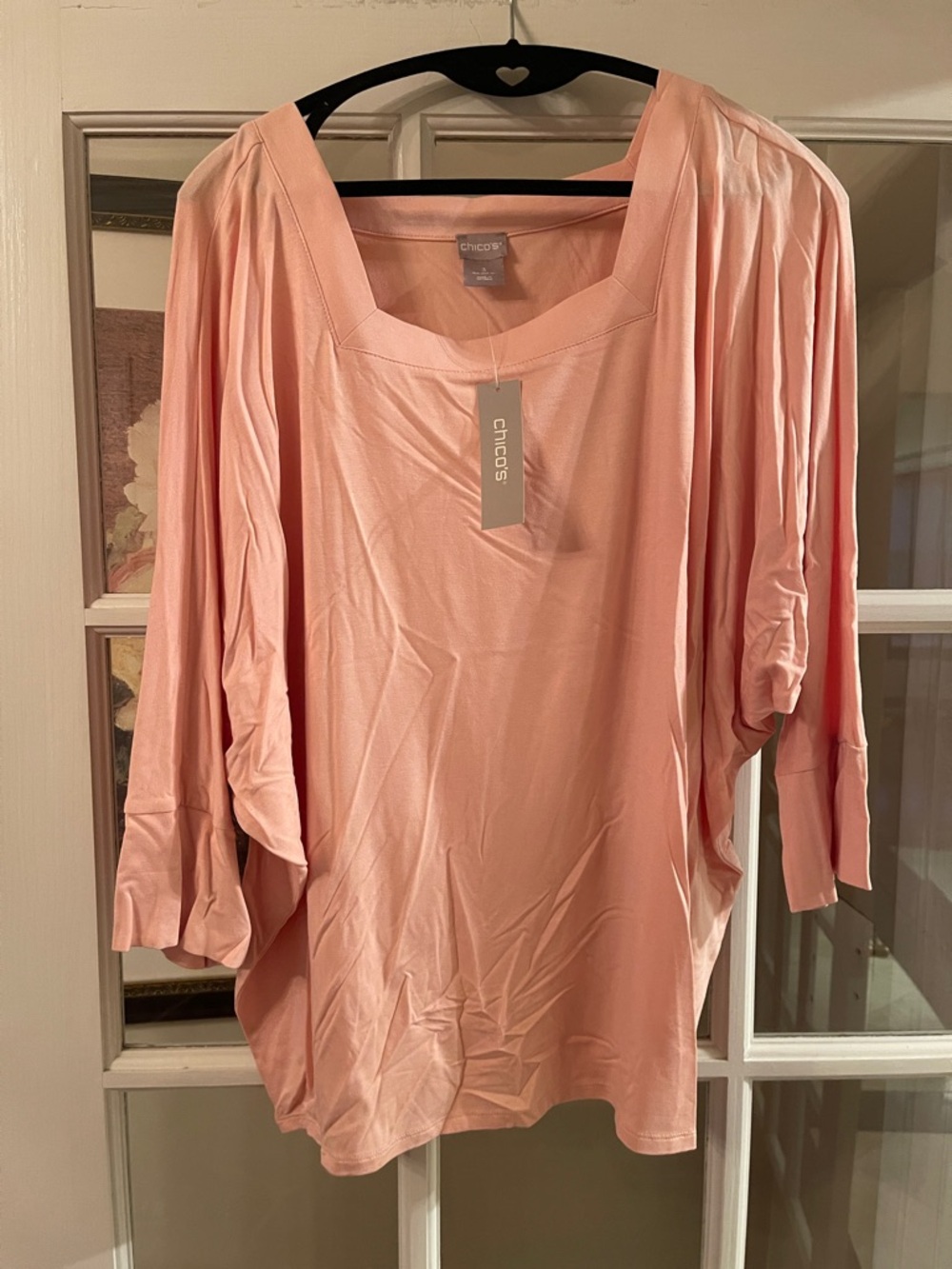 NWT Chicos knit top square neck 3/4 dolman sleeves in XL